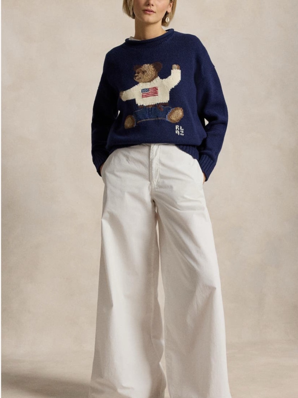 Polo Bear Navy Knit Sweater with Flag Motif - Picture 6 of 7
